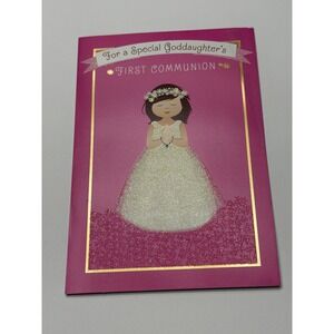 DaySpring Goddaughter First Communion Greeting Card Pink Glitter Girly Joyfully
